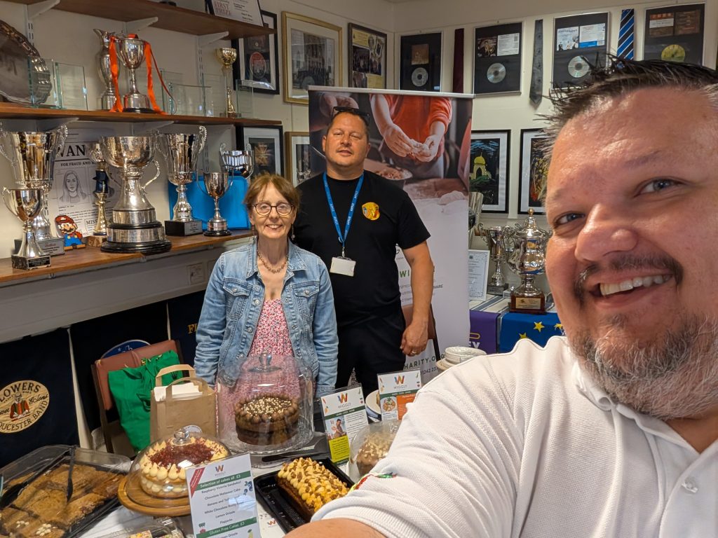 Images of cake and Wiggly Chefs at the cake sale